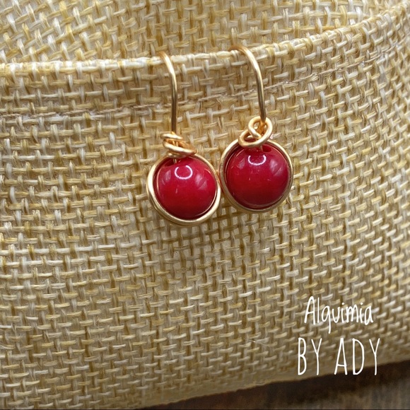 Alquimia Jewelry - 14k gold coral drops earrings/ long dangle coral spheres/wealth and protection